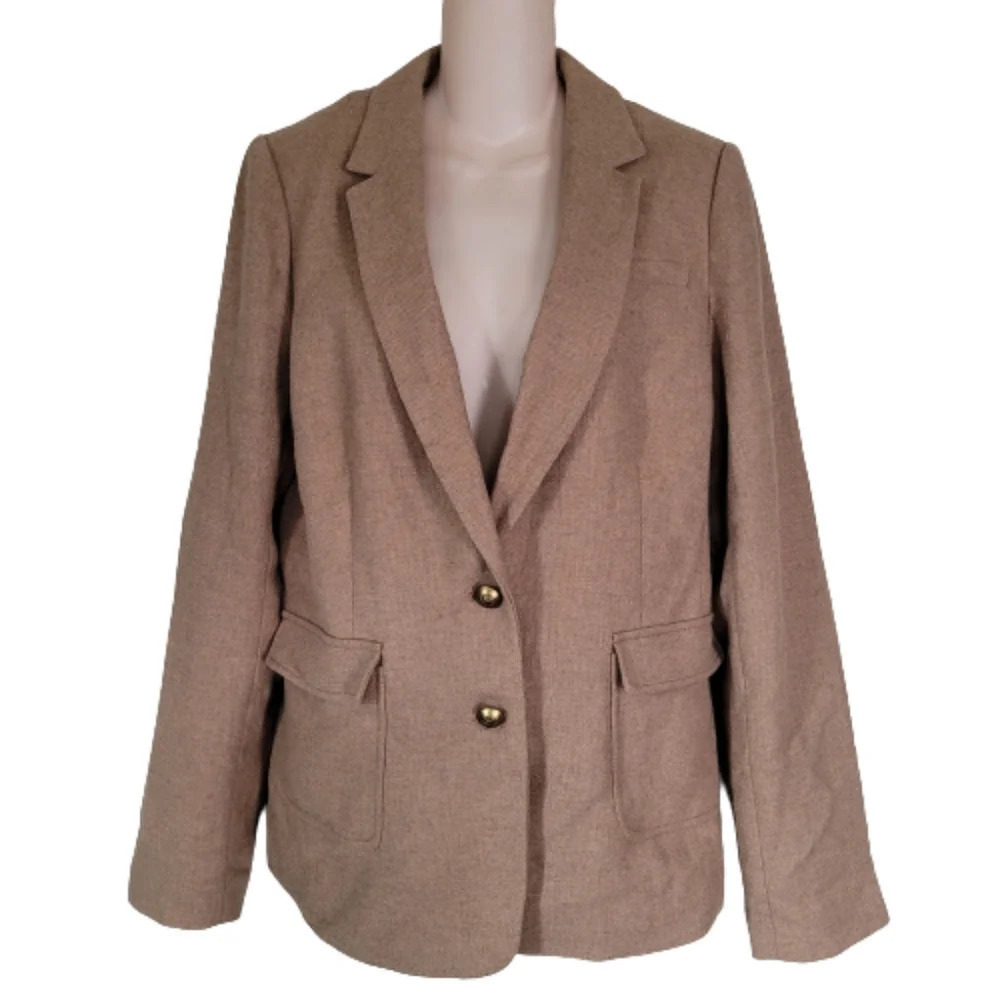 Banana Republic Tweed Camel Tan Long Sleeve Work Blazer Size Women's 14